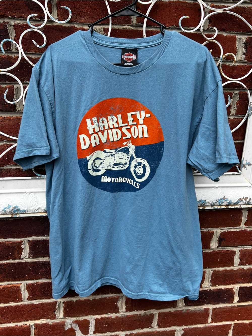 Harley Davidson Retro Motorcycle Graphic Tee Blue Men’s Large